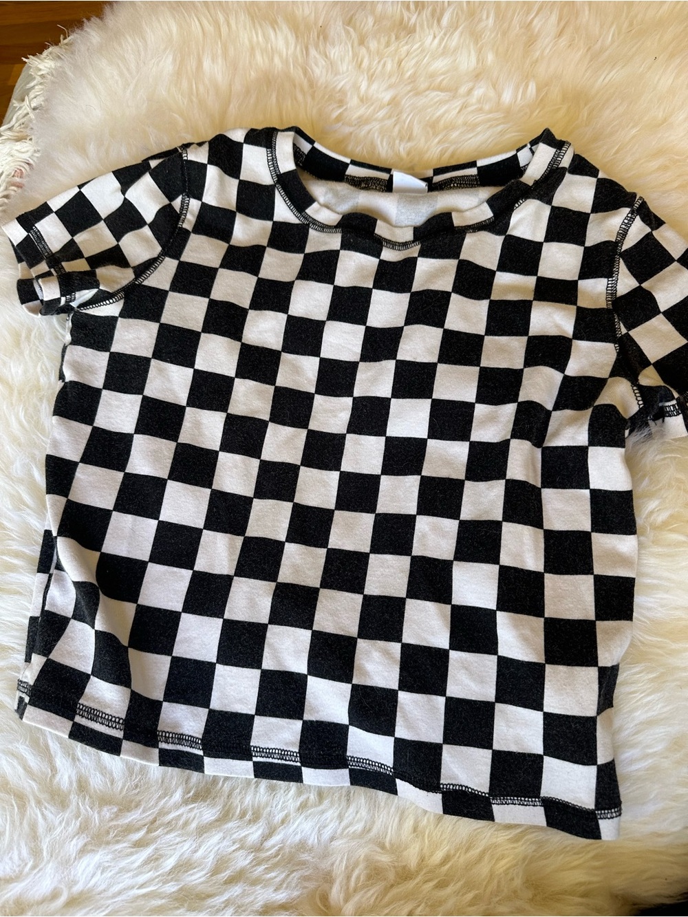 Kids Black & White Checkerboard Short Sleeve Tee - Trendy Graphic Top